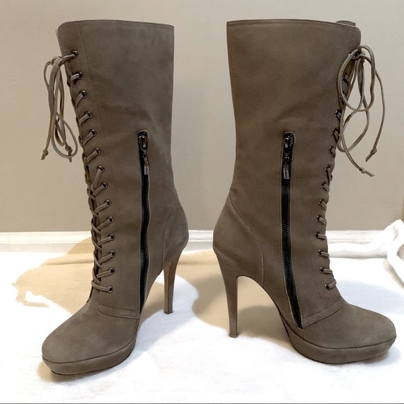 Alexandre Birman suede platform lace up mid calf high heel boots 7 - Picture 2 of 8